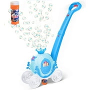 Bubbles Machine Outdoor Toys for Toddlers,Baby Toys Pumpkin Carriage Bubbles Summer Toys Games,Bubble Push Toy for Age 1 2 3 4 Year Old Preschool Kid Boys Girls Birthday Best Gifts Blue